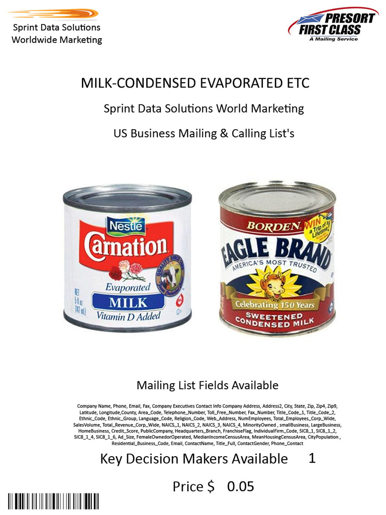 MILK-CONDENSED EVAPORATED ETC