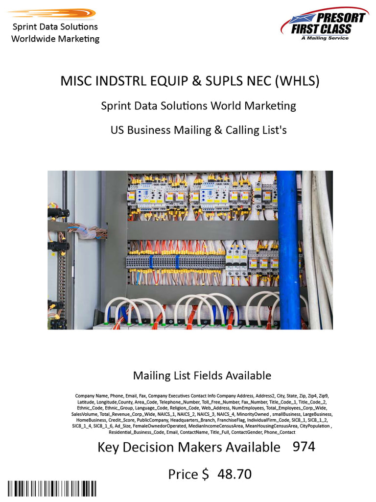 MISC INDSTRL EQUIP & SUPLS NEC (WHLS)