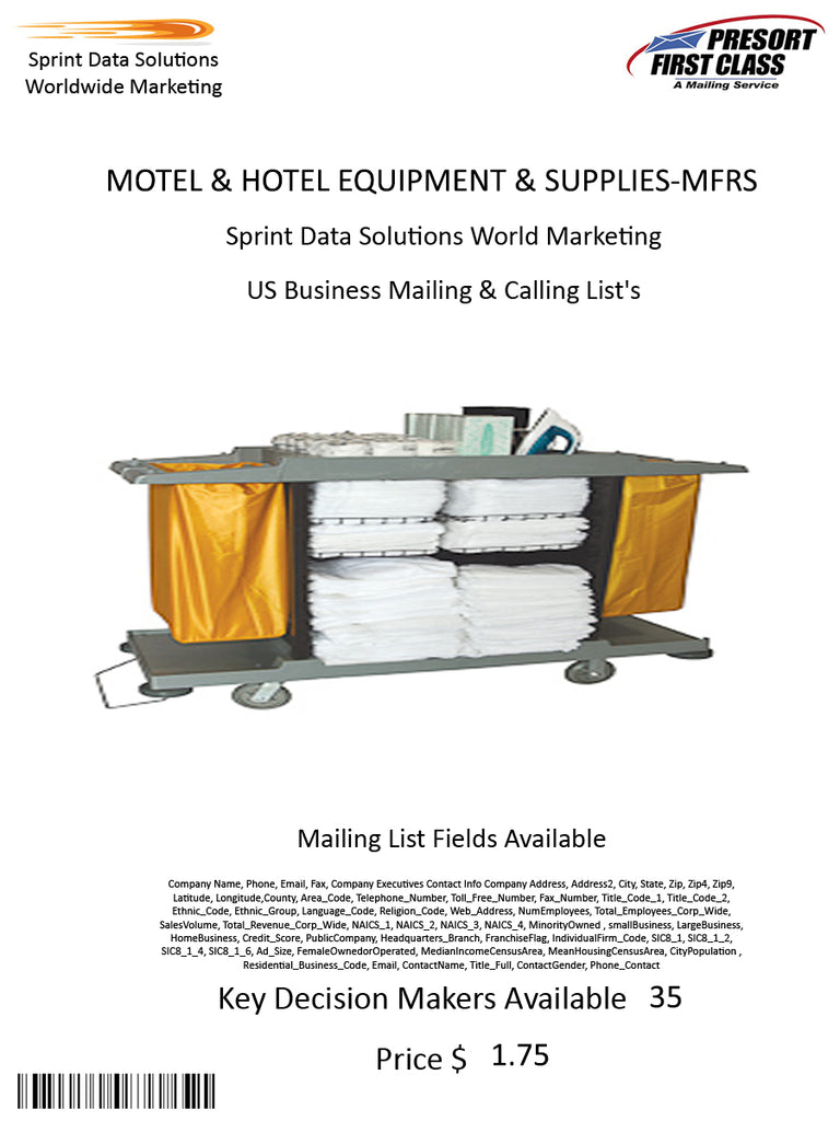 MOTEL & HOTEL EQUIPMENT & SUPPLIES-MFRS