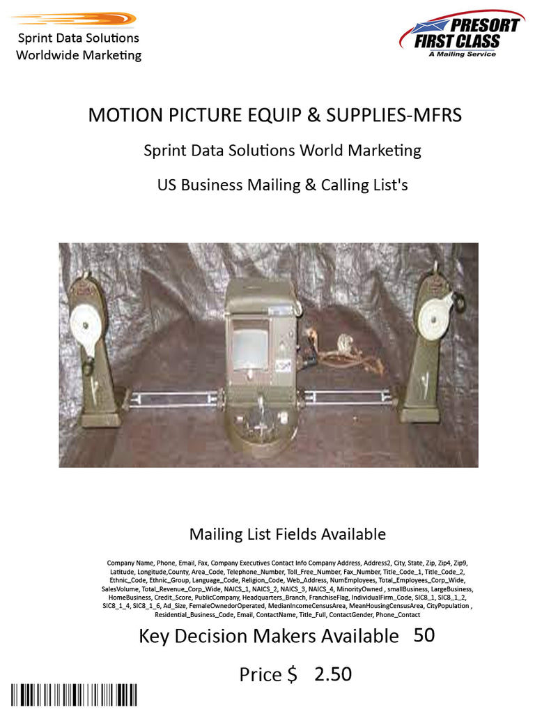 MOTION PICTURE EQUIP & SUPPLIES-MFRS