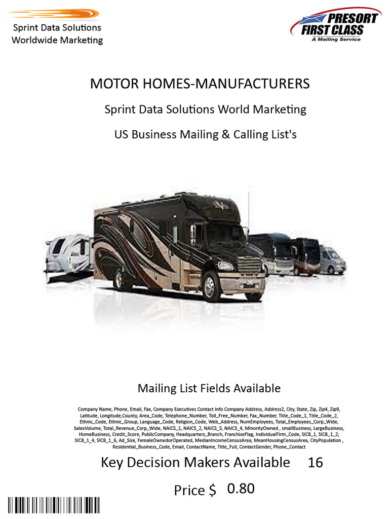 MOTOR HOMES-MANUFACTURERS