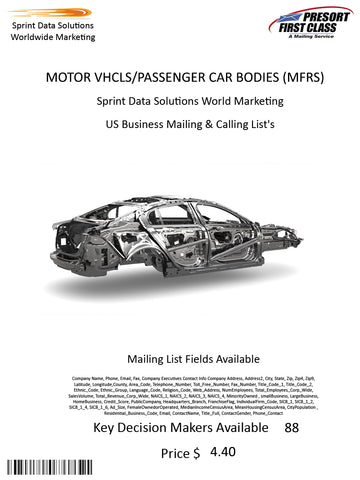 MOTOR VHCLS/PASSENGER CAR BODIES (MFRS)