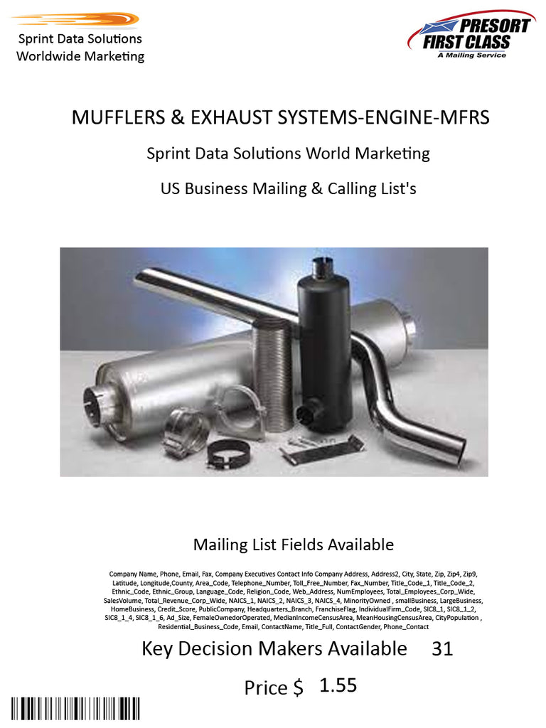 MUFFLERS & EXHAUST SYSTEMS-ENGINE-MFRS