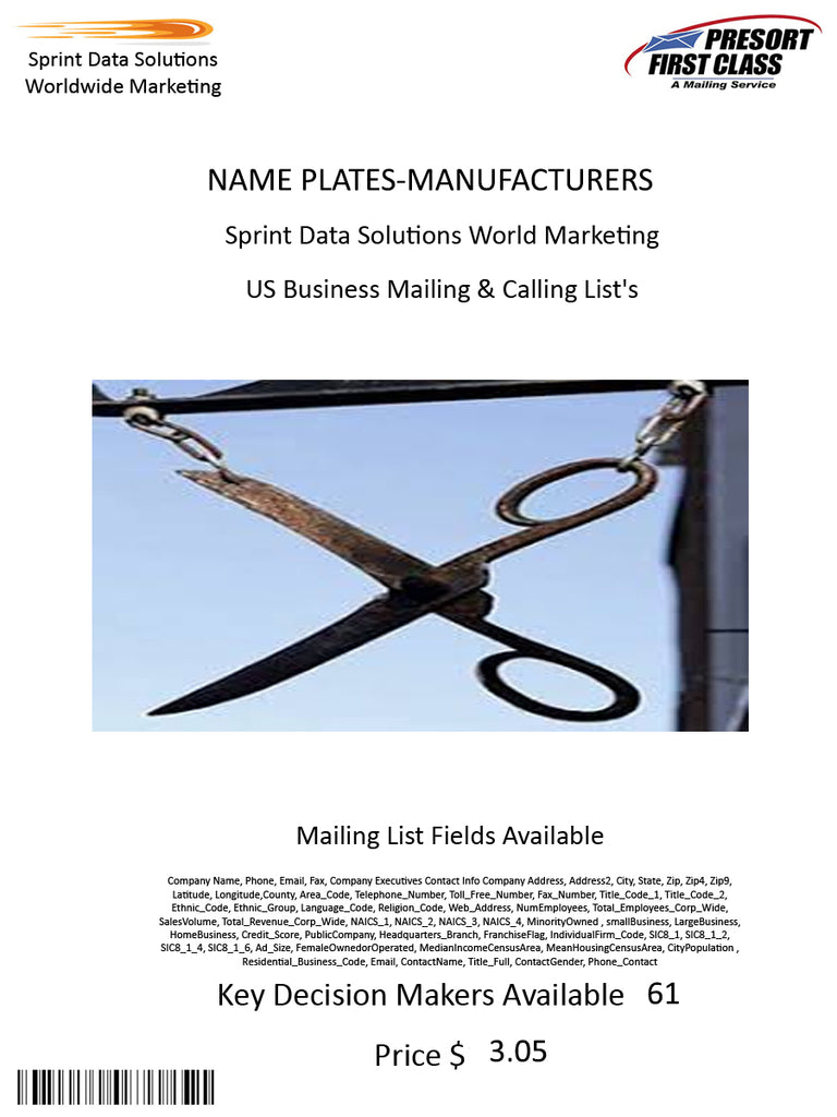 NAME PLATES-MANUFACTURERS