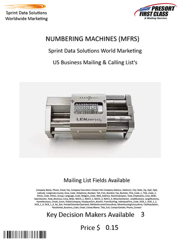 NUMBERING MACHINES (MFRS)