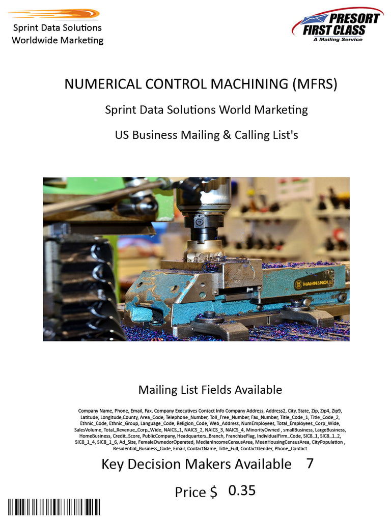 NUMERICAL CONTROL MACHINING (MFRS)