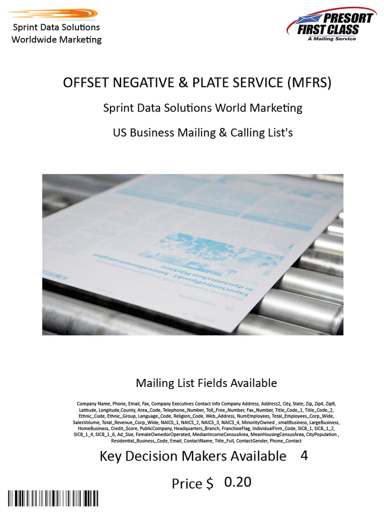 OFFSET NEGATIVE & PLATE SERVICE (MFRS)