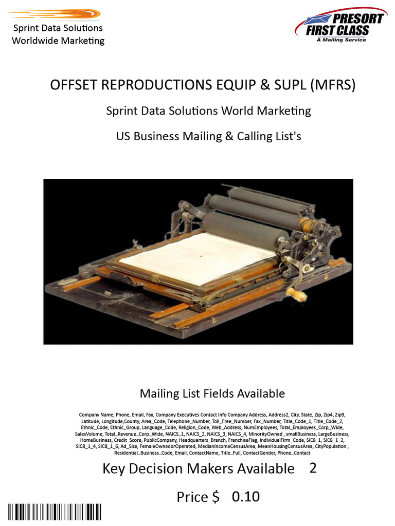 OFFSET REPRODUCTIONS EQUIP & SUPL (MFRS)