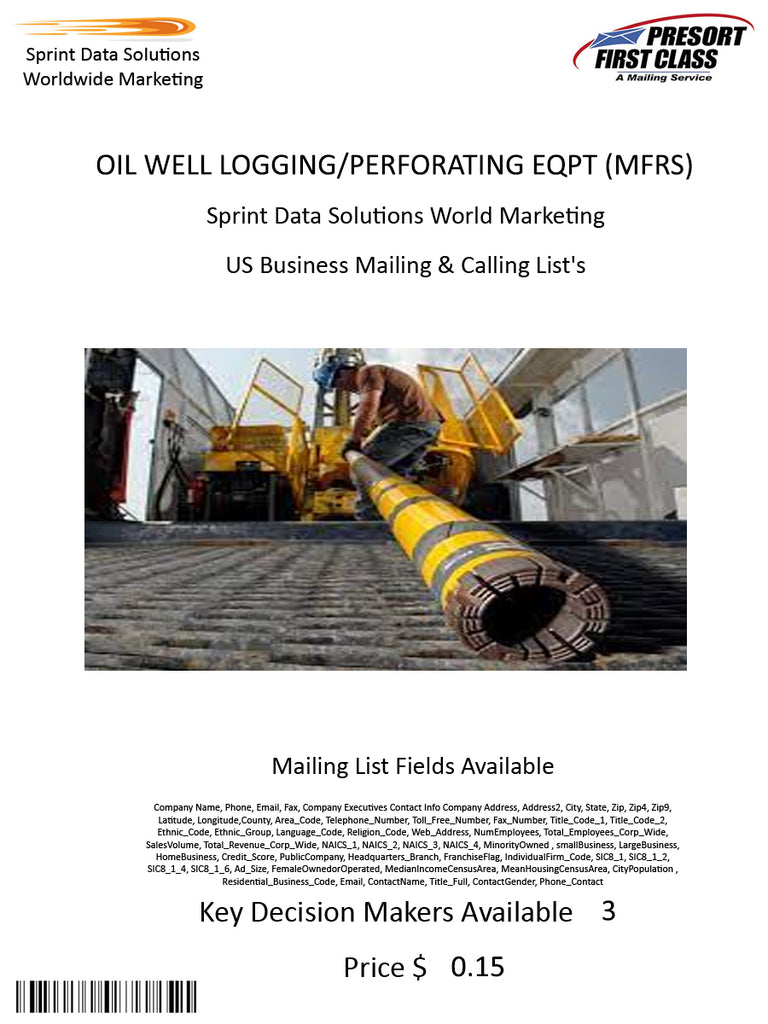 OIL WELL LOGGING/PERFORATING EQPT (MFRS)