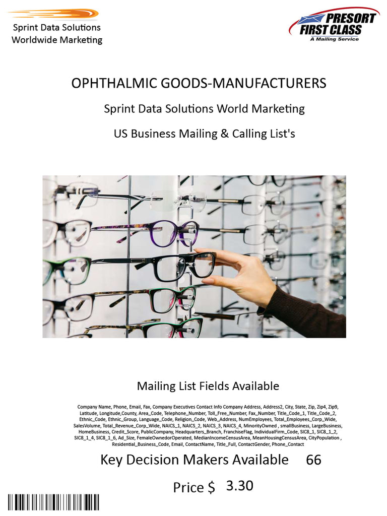 OPHTHALMIC GOODS-MANUFACTURERS