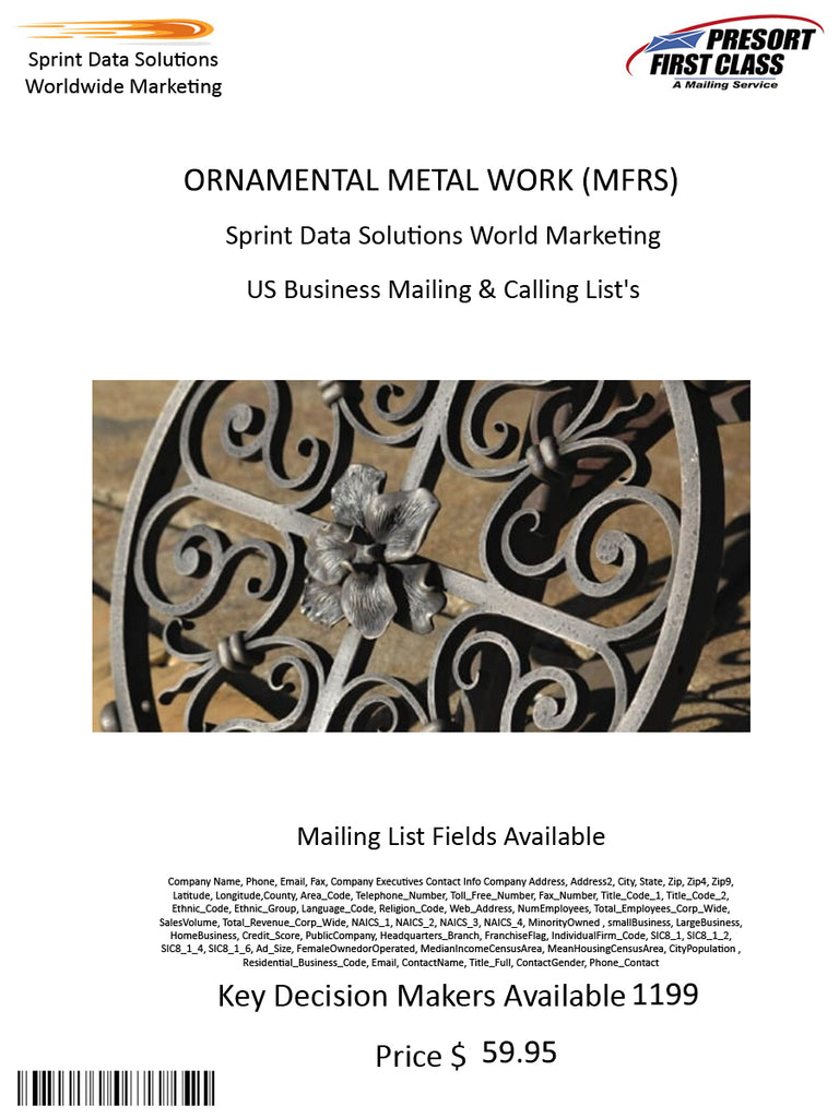 ORNAMENTAL METAL WORK (MFRS)