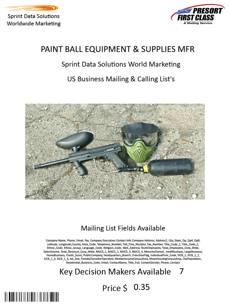 PAINT BALL EQUIPMENT & SUPPLIES MFR