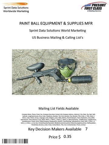 PAINT BALL EQUIPMENT & SUPPLIES MFR