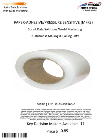 PAPER-ADHESIVE/PRESSURE SENSITIVE (MFRS)