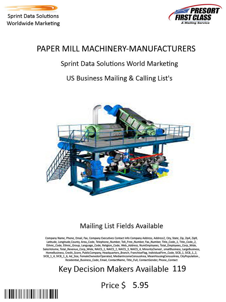 PAPER MILL MACHINERY-MANUFACTURERS