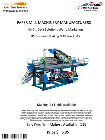 PAPER MILL MACHINERY-MANUFACTURERS