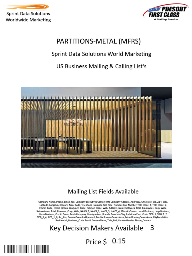 PARTITIONS-METAL (MFRS)