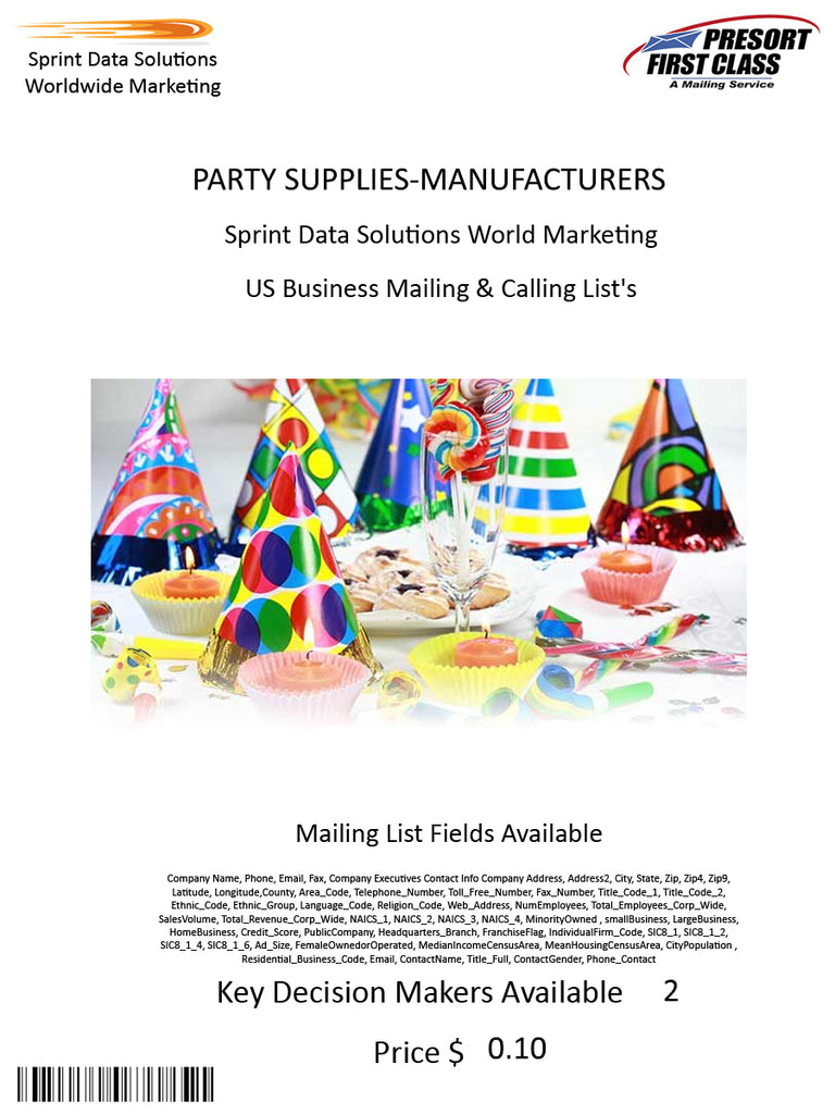 PARTY SUPPLIES-MANUFACTURERS