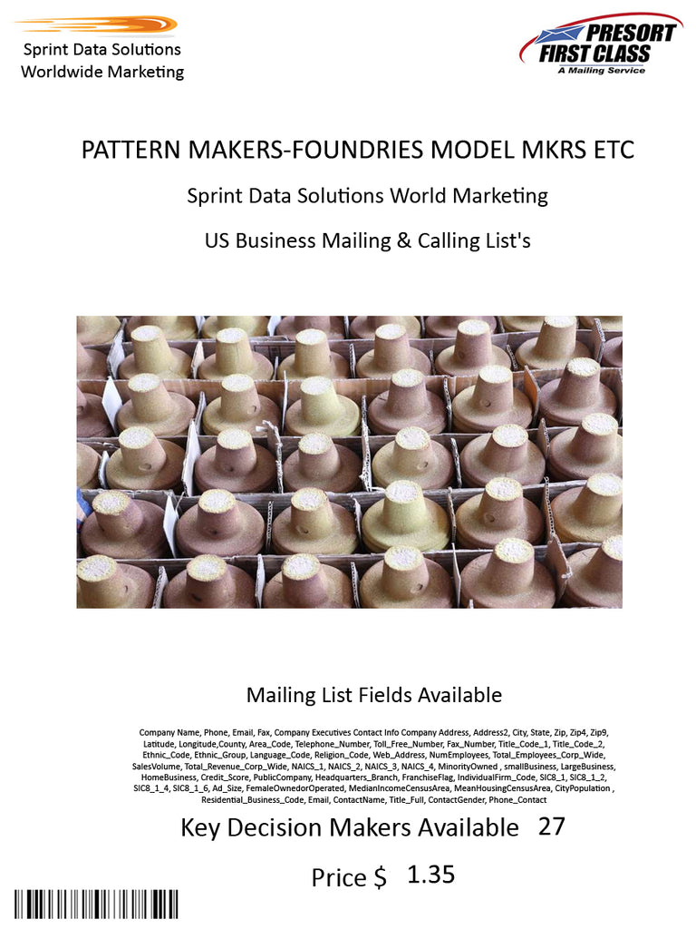 PATTERN MAKERS-FOUNDRIES MODEL MKRS ETC