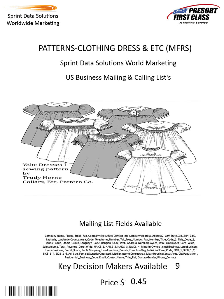 PATTERNS-CLOTHING DRESS & ETC (MFRS)