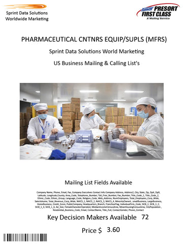 PHARMACEUTICAL CNTNRS EQUIP/SUPLS (MFRS)