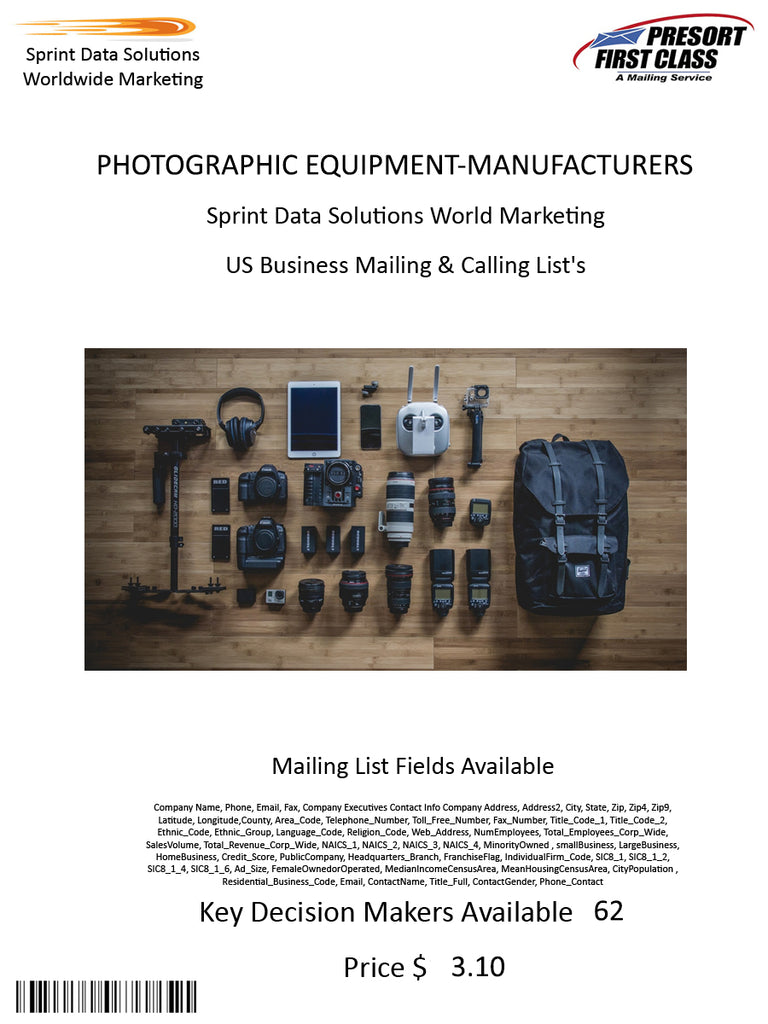 PHOTOGRAPHIC EQUIPMENT-MANUFACTURERS