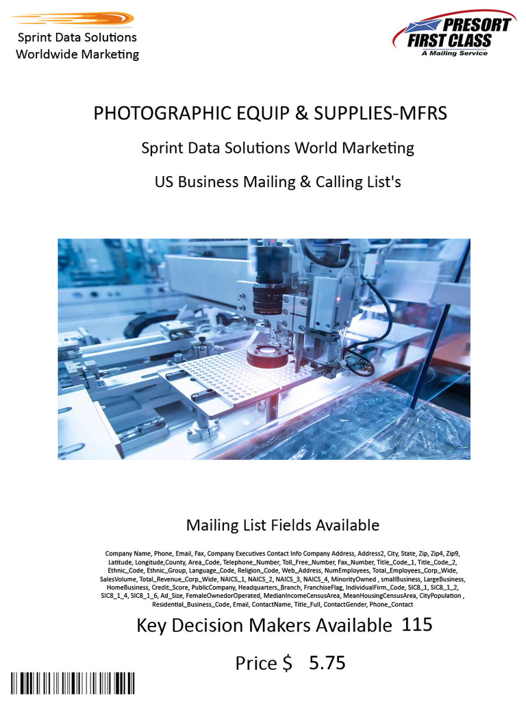 PHOTOGRAPHIC EQUIP & SUPPLIES-MFRS