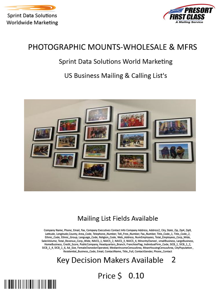 PHOTOGRAPHIC MOUNTS-WHOLESALE & MFRS