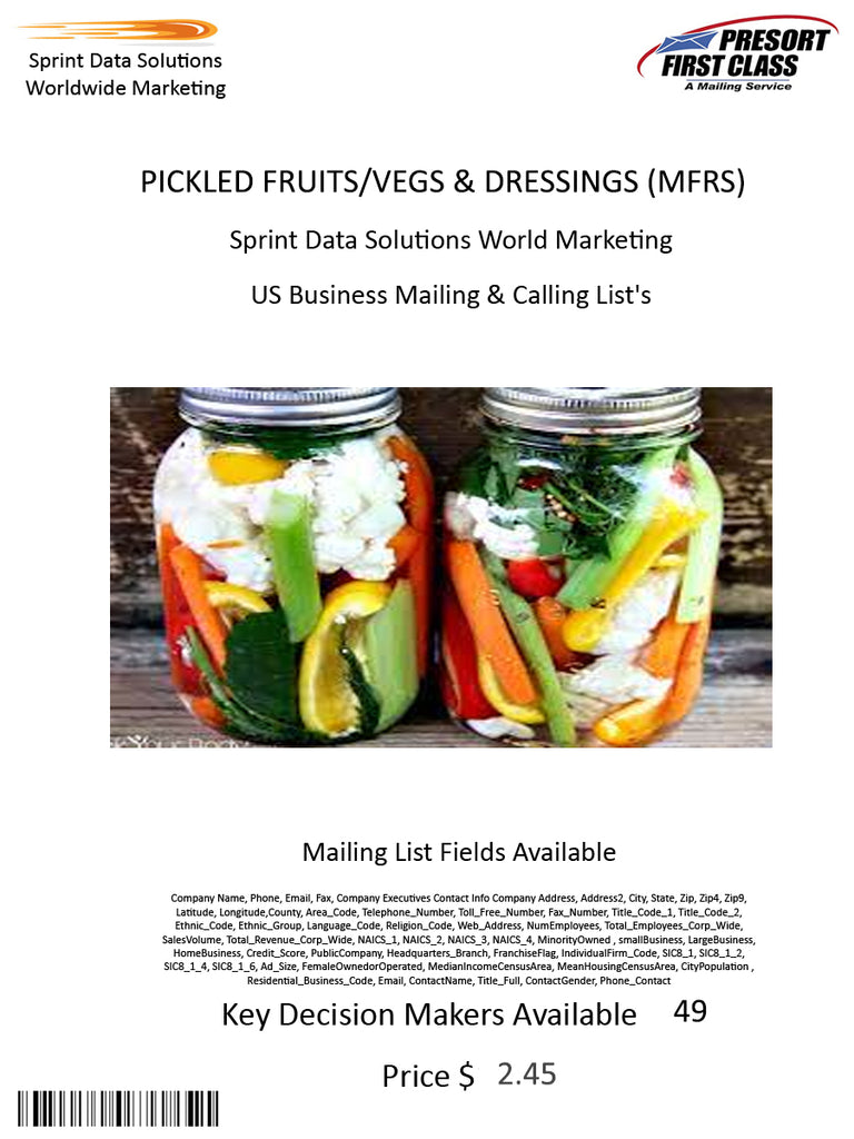 PICKLED FRUITS/VEGS & DRESSINGS (MFRS)