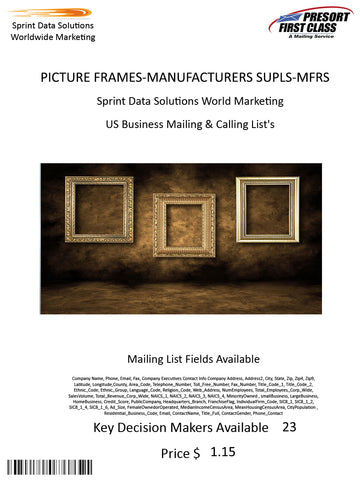 PICTURE FRAMES-MANUFACTURERS SUPLS-MFRS