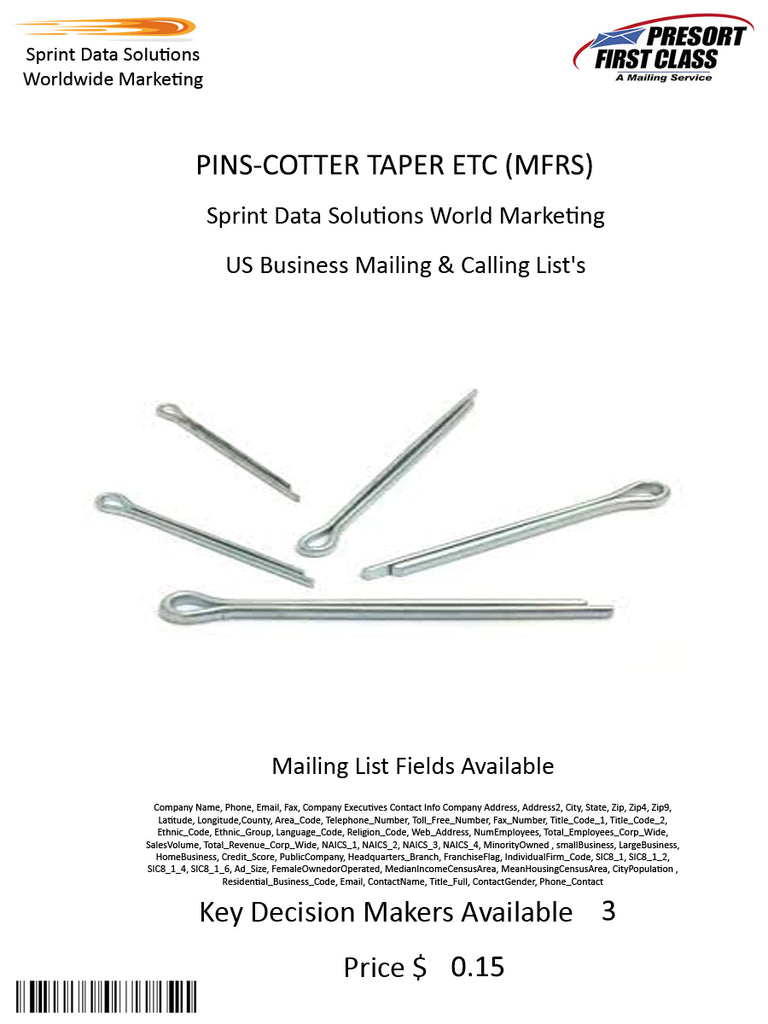 PINS-COTTER TAPER ETC (MFRS)