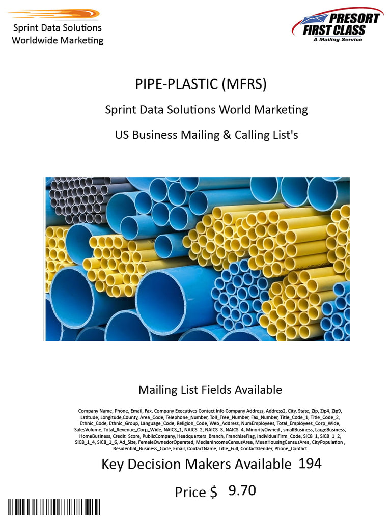 PIPE-PLASTIC (MFRS)