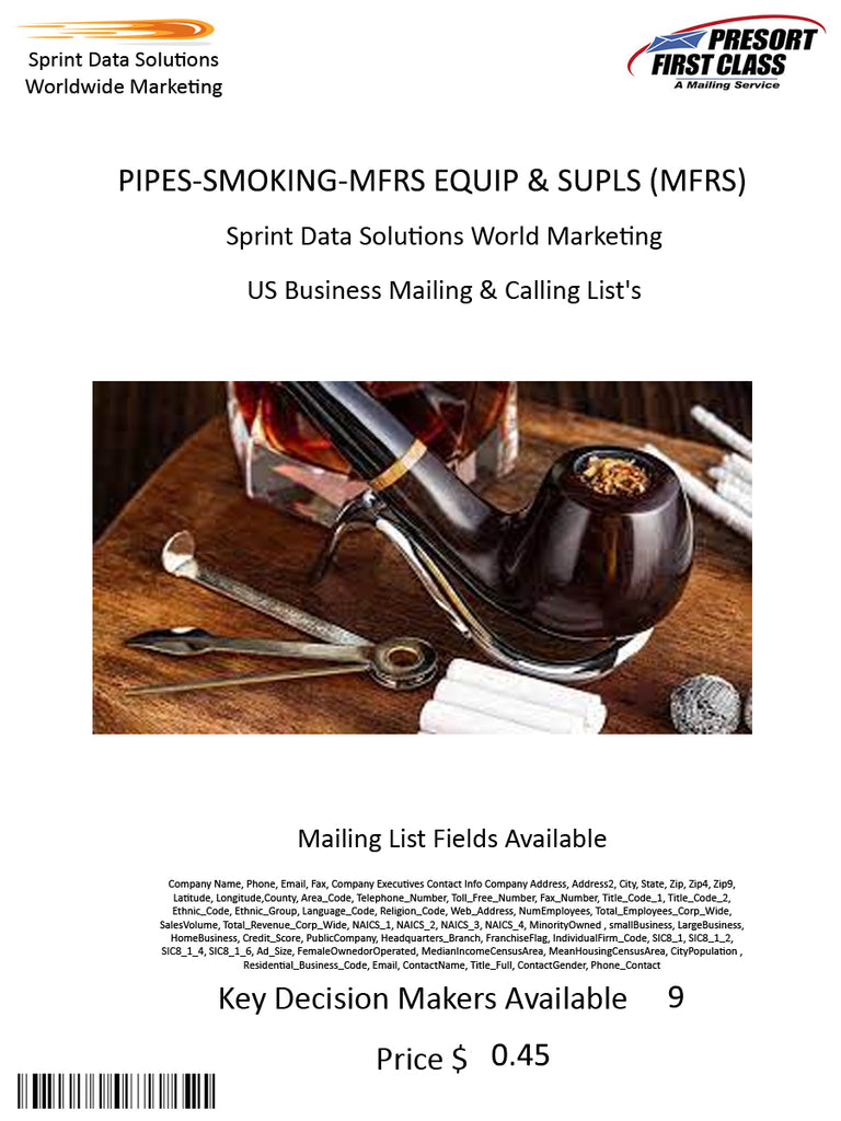 PIPES-SMOKING-MFRS EQUIP & SUPLS (MFRS)