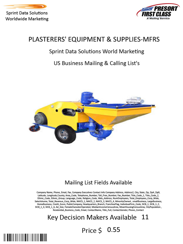 PLASTERERS' EQUIPMENT & SUPPLIES-MFRS