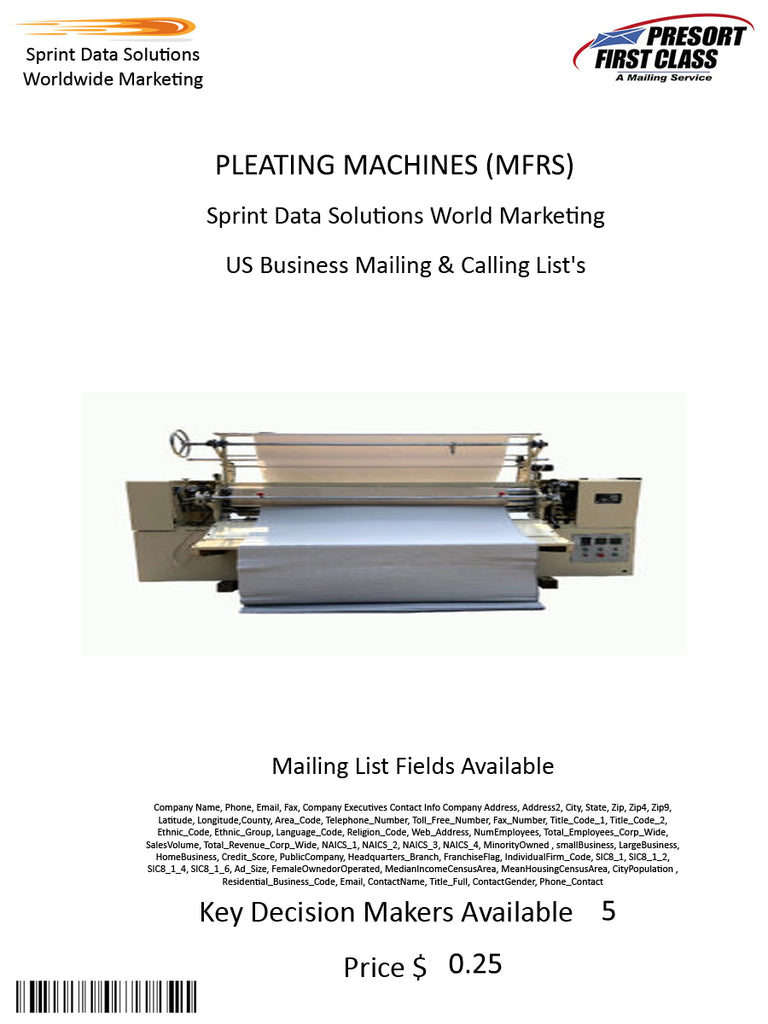 PLEATING MACHINES (MFRS)