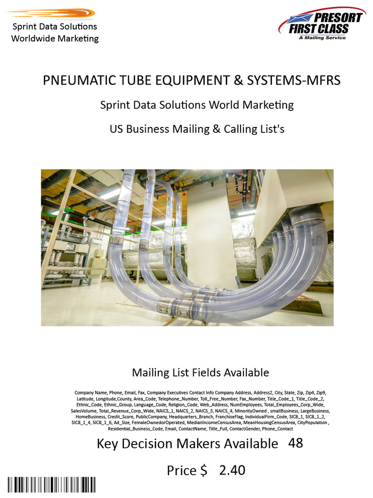 PNEUMATIC TUBE EQUIPMENT & SYSTEMS-MFRS