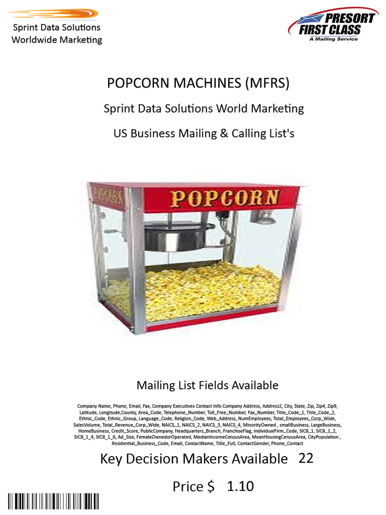 POPCORN MACHINES (MFRS)