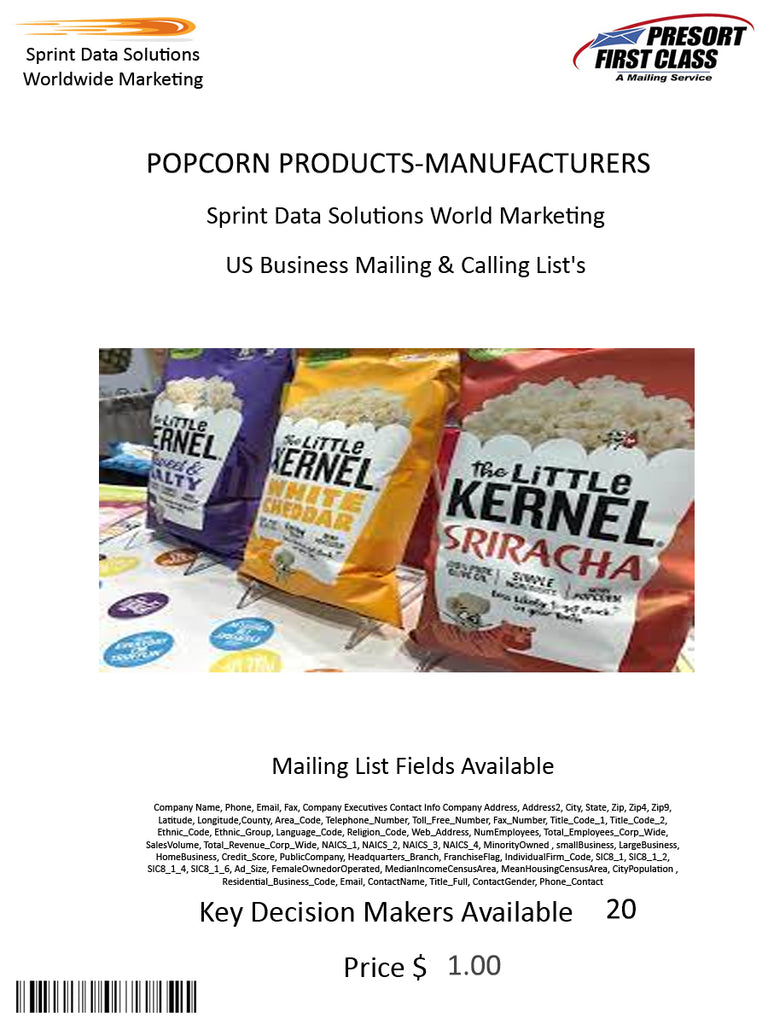 POPCORN PRODUCTS-MANUFACTURERS