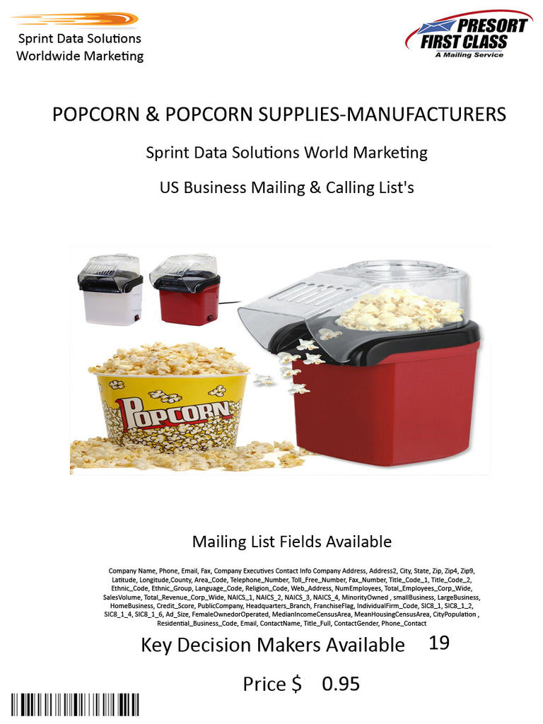 POPCORN & POPCORN SUPPLIES-MANUFACTURERS