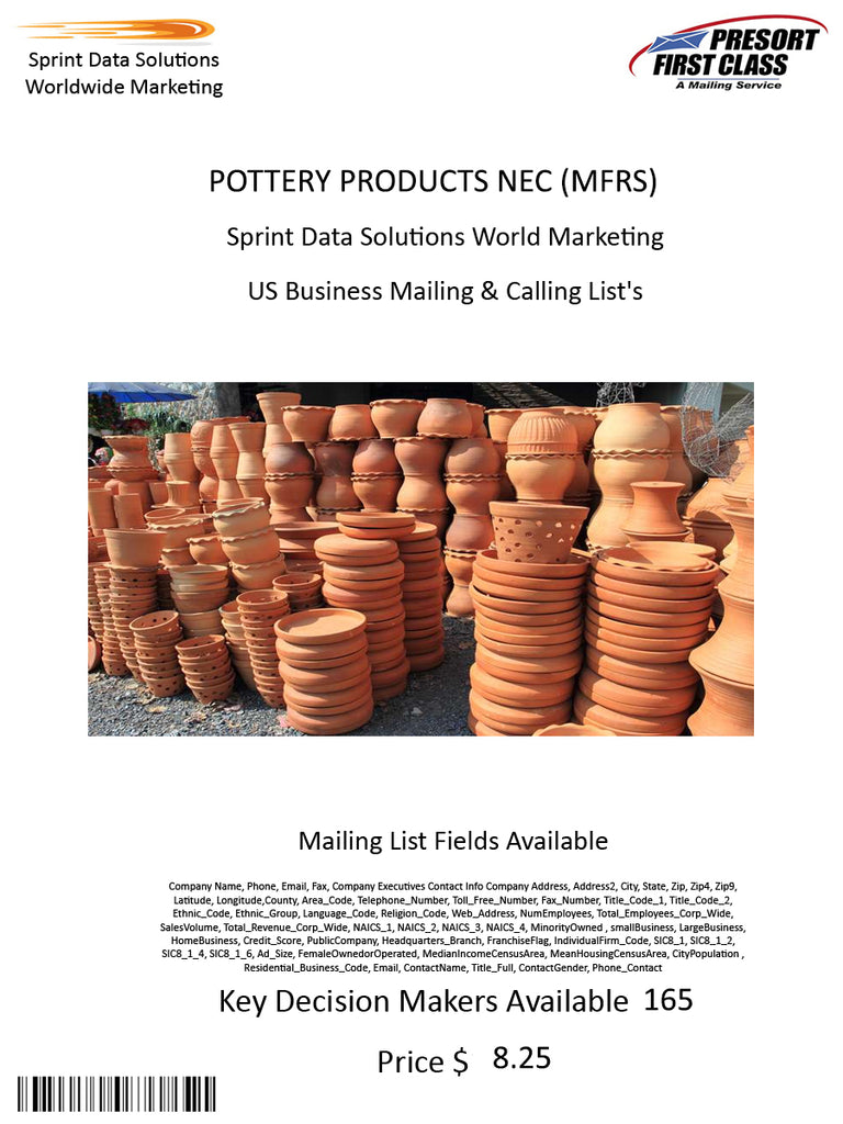 POTTERY PRODUCTS NEC (MFRS)