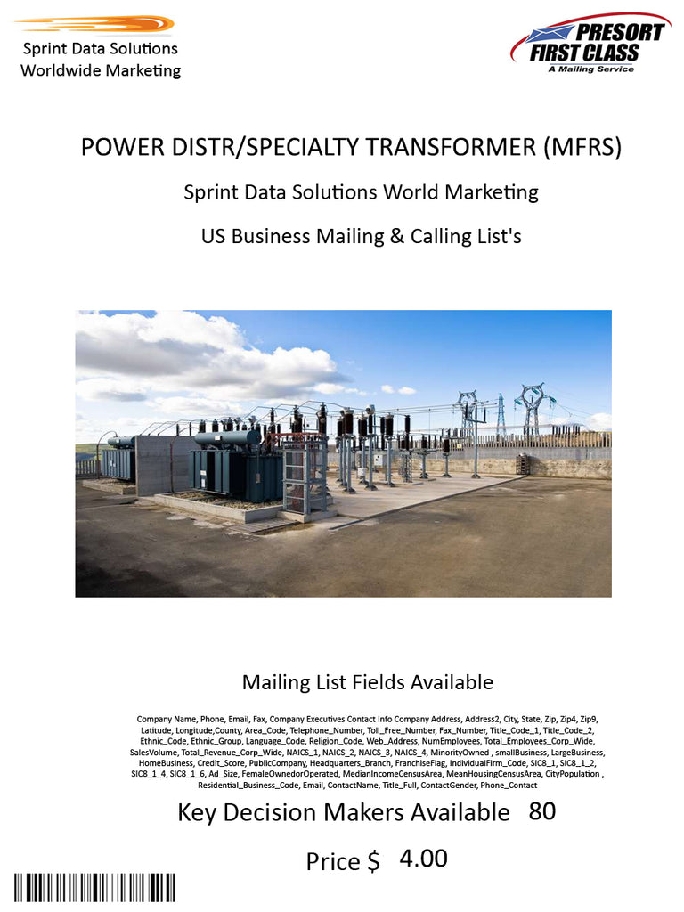 POWER DISTR/SPECIALTY TRANSFORMER (MFRS)