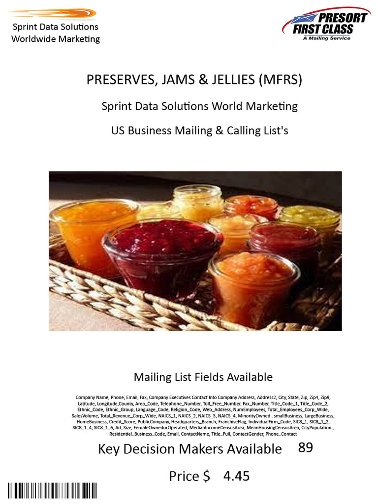 PRESERVES, JAMS & JELLIES (MFRS)