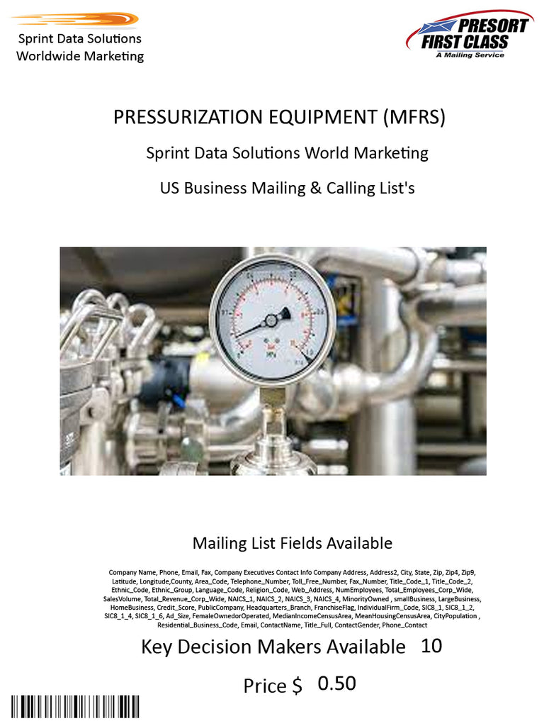 PRESSURIZATION EQUIPMENT (MFRS)