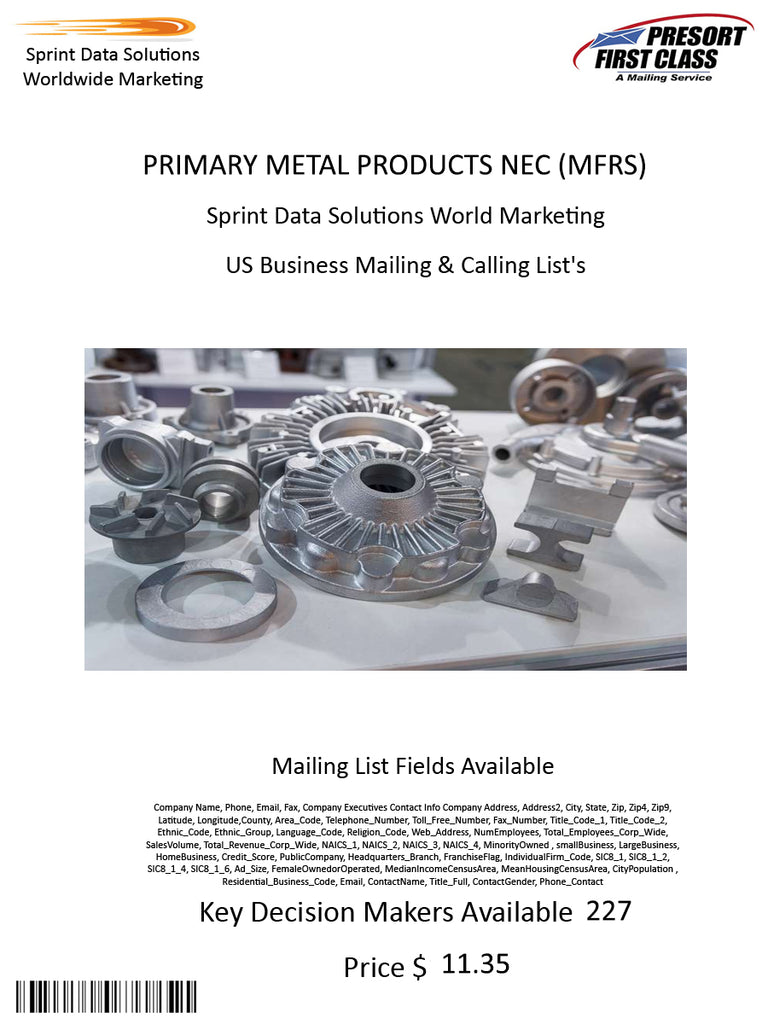 PRIMARY METAL PRODUCTS NEC (MFRS)