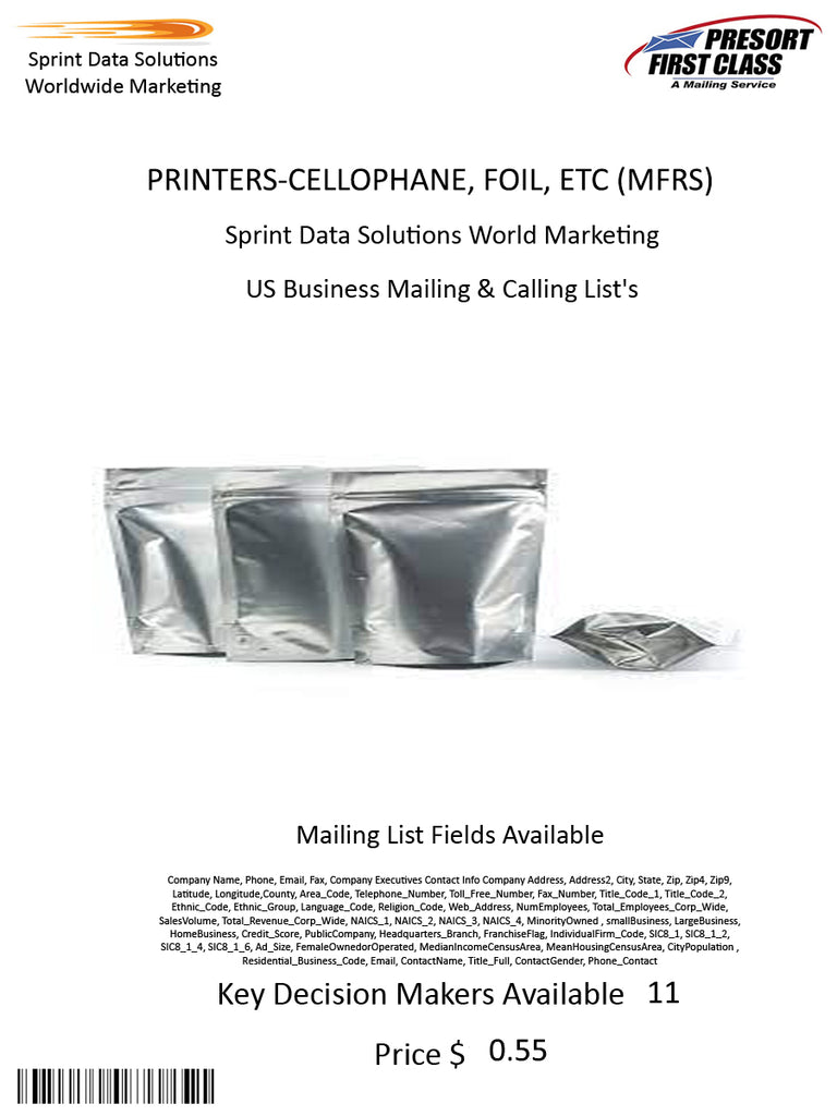 PRINTERS-CELLOPHANE, FOIL, ETC (MFRS)