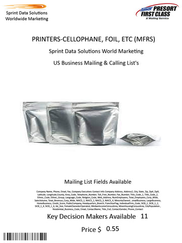 PRINTERS-CELLOPHANE, FOIL, ETC (MFRS)