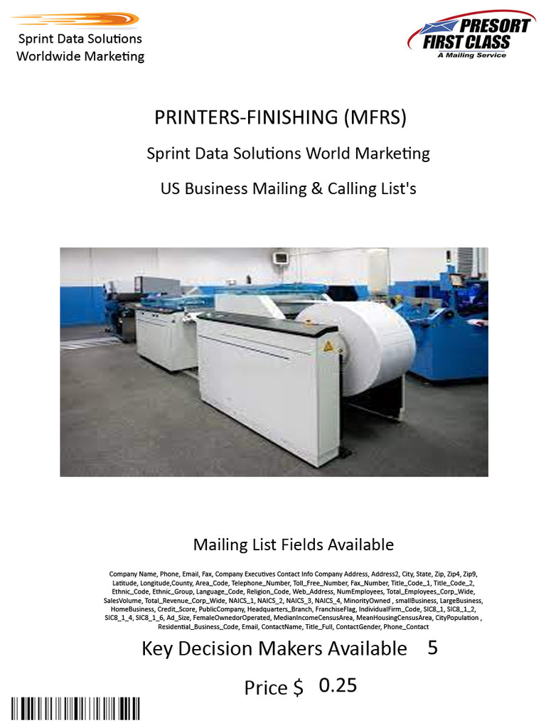 PRINTERS-FINISHING (MFRS)