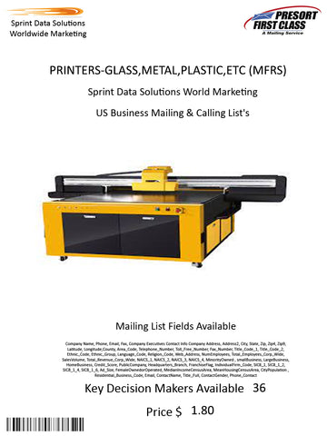 PRINTERS-GLASS,METAL,PLASTIC,ETC (MFRS)