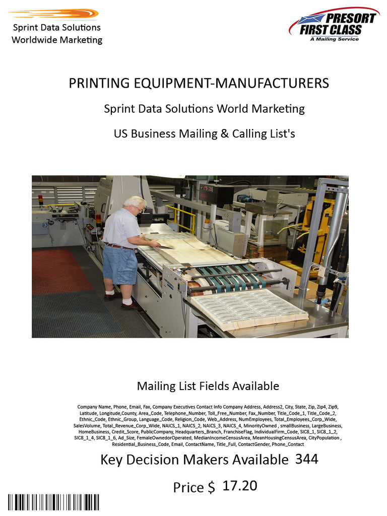 PRINTING EQUIPMENT-MANUFACTURERS