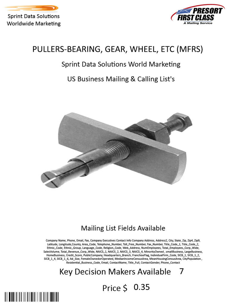 PULLERS-BEARING, GEAR, WHEEL, ETC (MFRS)